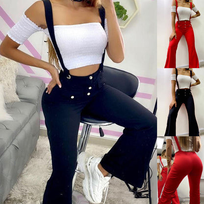 European And American High Waist Strap Casual Flared Pants