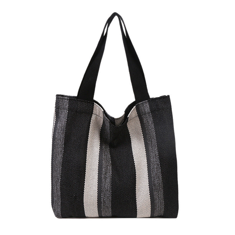 Fashion Simple Retro Striped Canvas Shoulder Bag