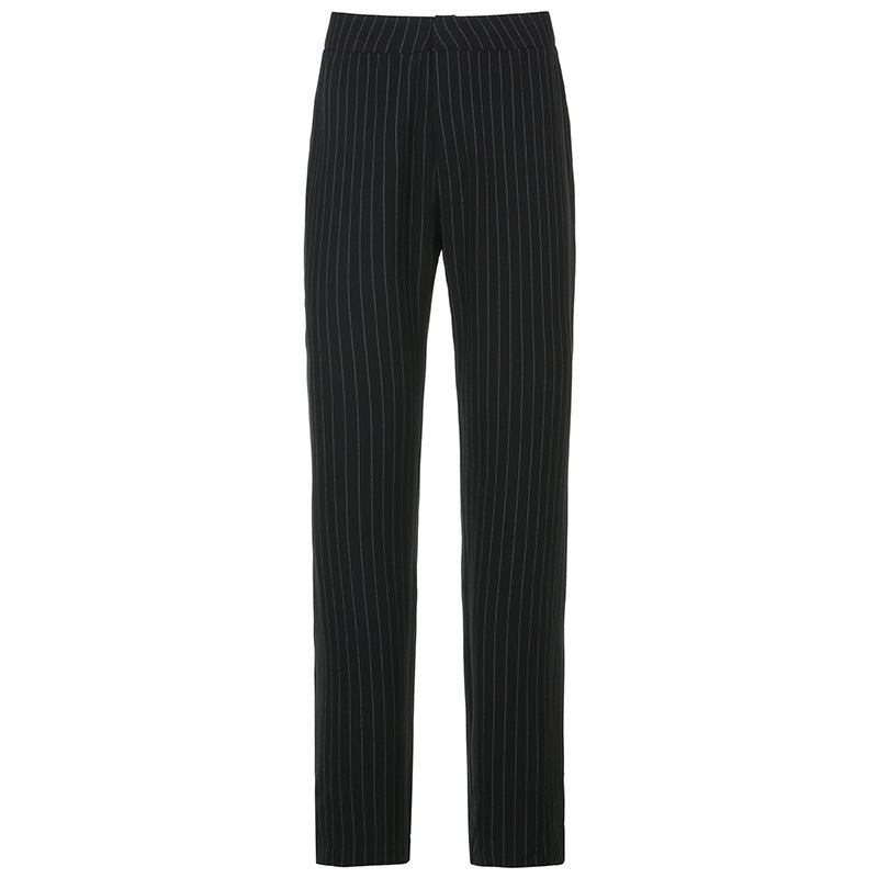 Fashion New Style Striped Suit Material Straight Leg Pants Women