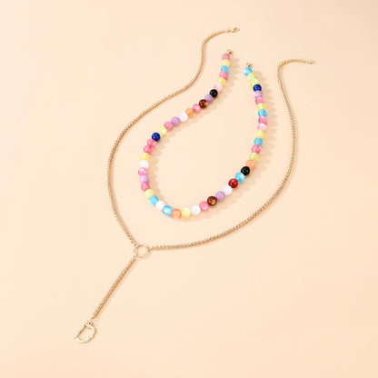 Sime Style Rainbow Round Bead Chain Necklace