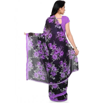 Printed Faux Georgette Purple Color Saree