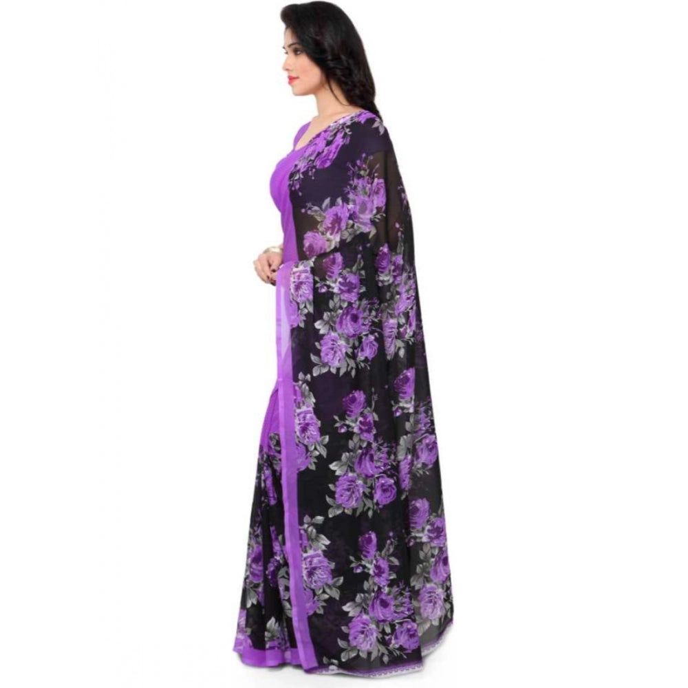 Printed Faux Georgette Purple Color Saree