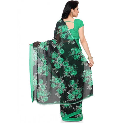 Printed Faux Georgette Green Color Saree