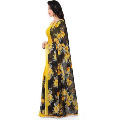 Printed Faux Georgette Yellow Color Saree