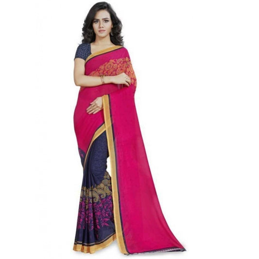 Printed Faux Georgette Pink Color Saree