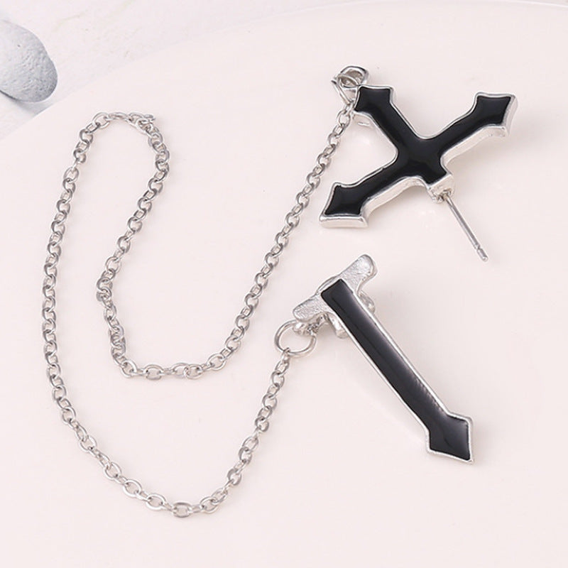 Cold Personality And Bungee Exaggerated Chain Dripping Oil One-piece Ear Bone Cross