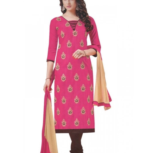 Generic Womens Cotton Regular Unstitched Salwar-Suit Material With Dupatta (Pink, Brown, 2 mtr)