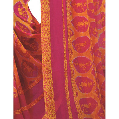 Generic Womens Georgette Digital Printed Saree (Dark Pink, Orange, 6.25 Mtr)