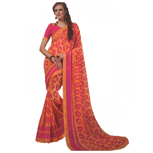 Generic Womens Georgette Digital Printed Saree (Dark Pink, Orange, 6.25 Mtr)