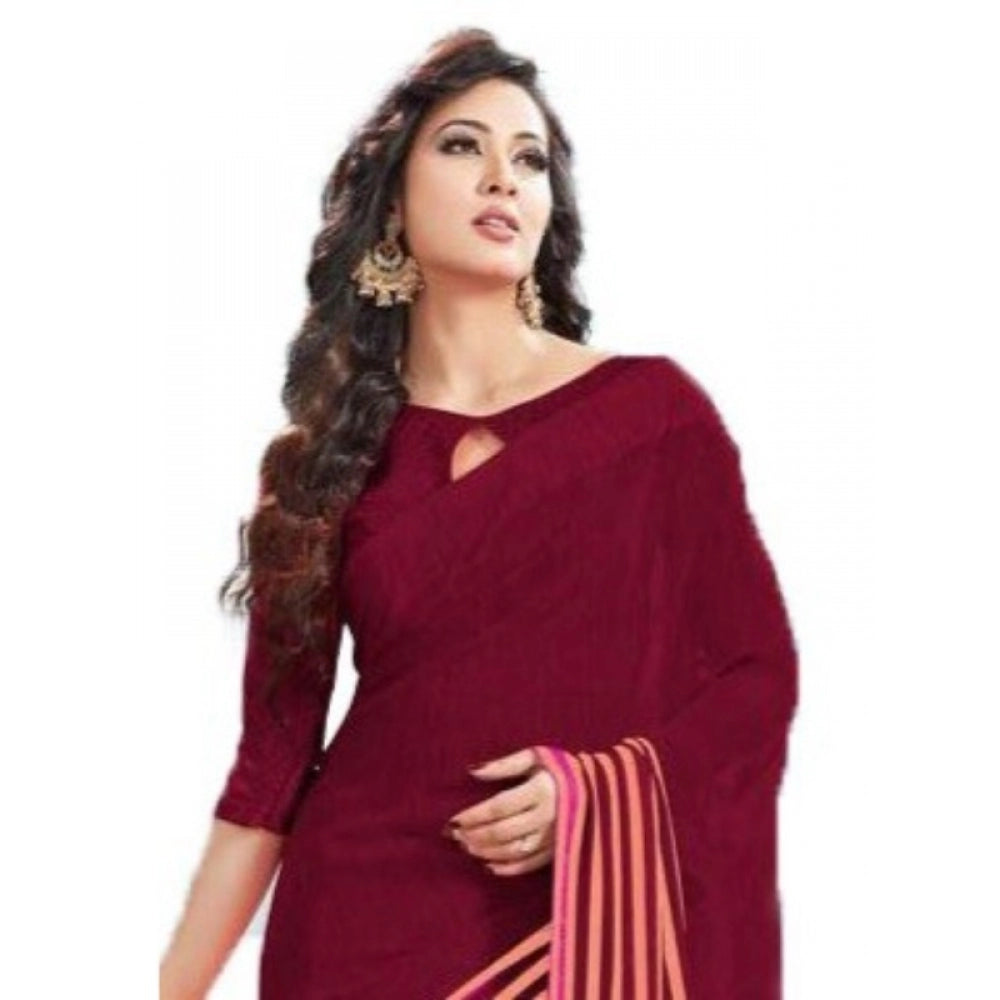 Generic Womens Geogrette Saree with Blouse Digital Printed Saree (Maroon, 6.25 Mtr)