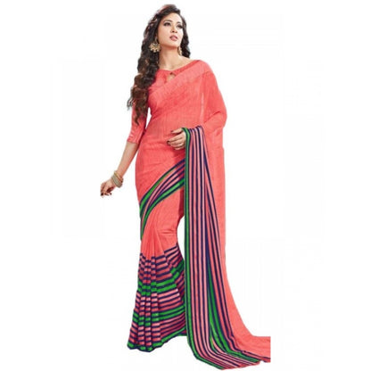 Generic Womens Geogrette Saree with Blouse Digital Printed Saree (Peach, 6.25 Mtr)