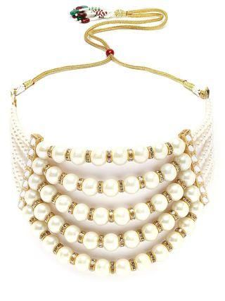 Karatcart Pearl Multilayer Beaded Kundan Choker Necklace Set for Women PRODUCT CODE (OS0006764)