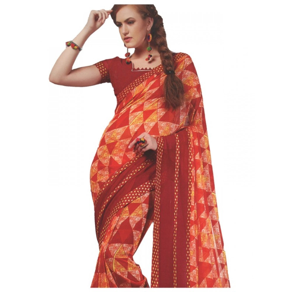 Generic Womens Georgette Digital Printed Saree (Red, 6.25 Mtr)