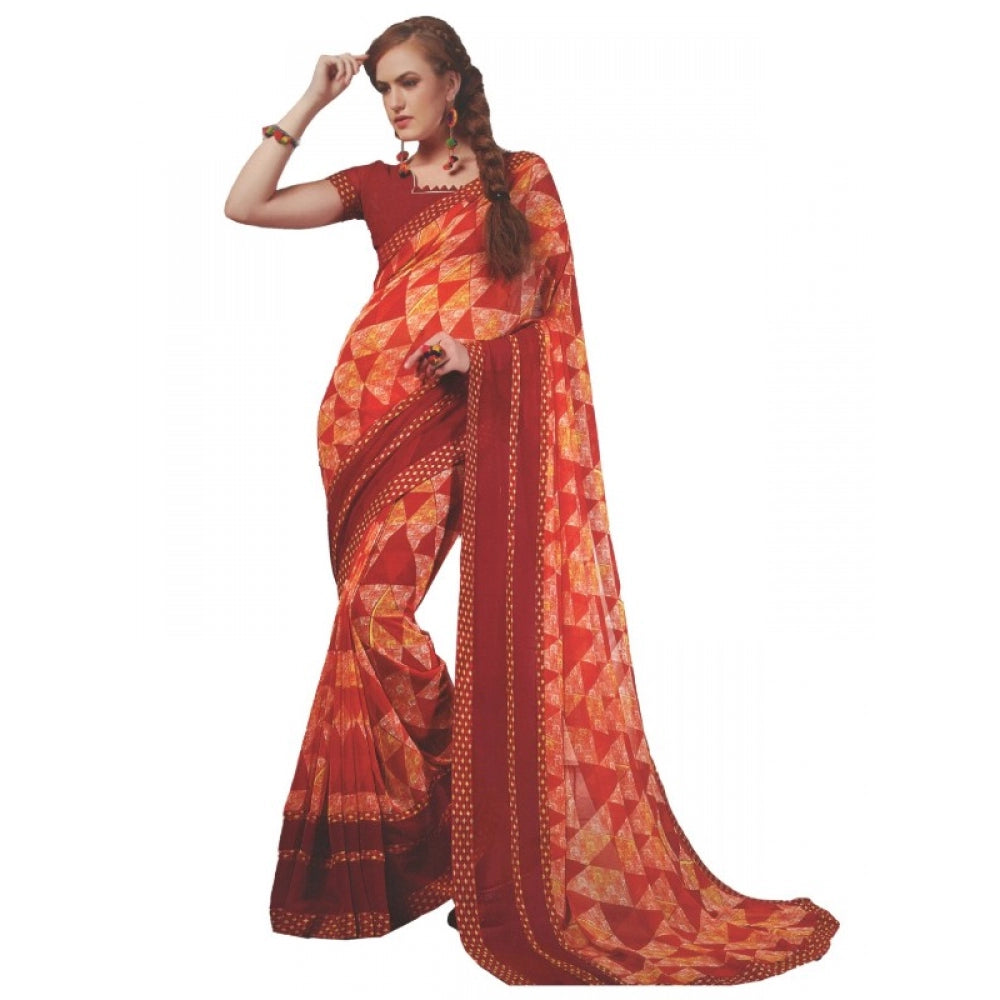 Generic Womens Georgette Digital Printed Saree (Red, 6.25 Mtr)