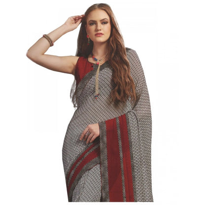 Generic Womens Georgette Digital Printed Saree (Grey, Red, 6.25 Mtr)