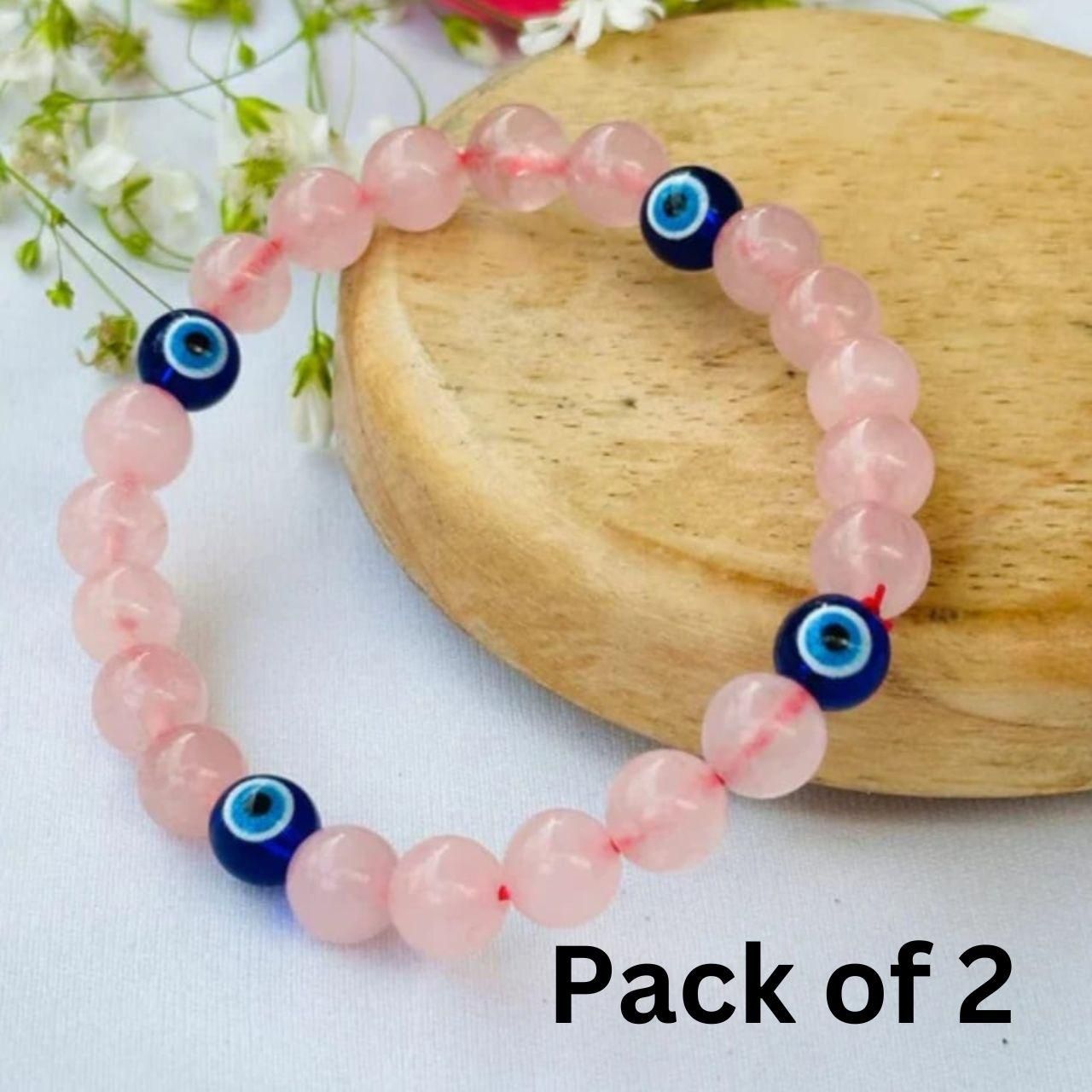 Love and Relationship Protect Bracelet (Rose Quartz with Evil Eye) (Pack of 2 PRODUCT CODE (OS0006886)