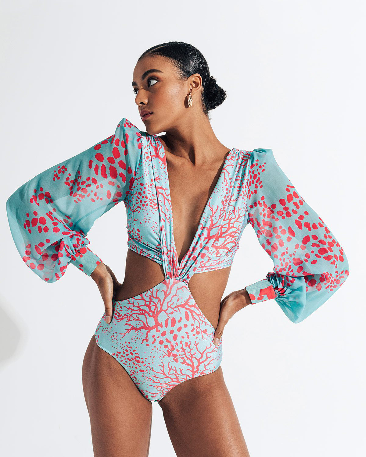 European And American Printed Long-sleeved Bikini Sexy Swimsuit Women Plus Size