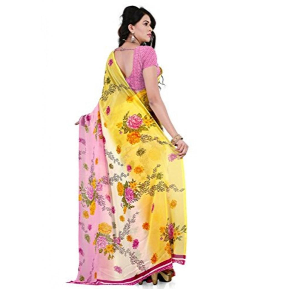 Printed Faux Georgette Pink Color Saree