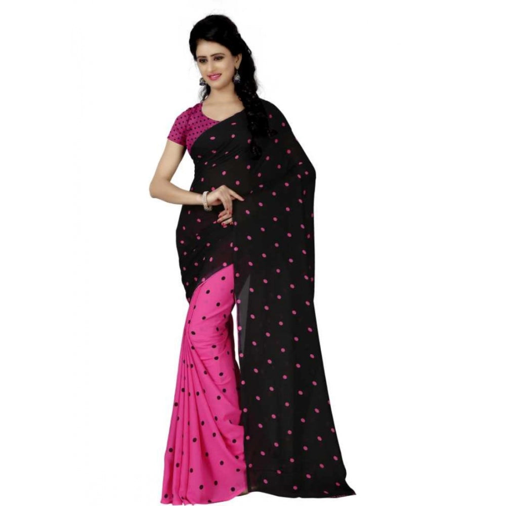 Printed Faux Georgette Pink Color Saree