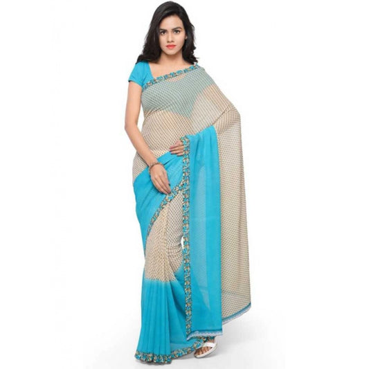 Printed Faux Georgette Blue Color Saree