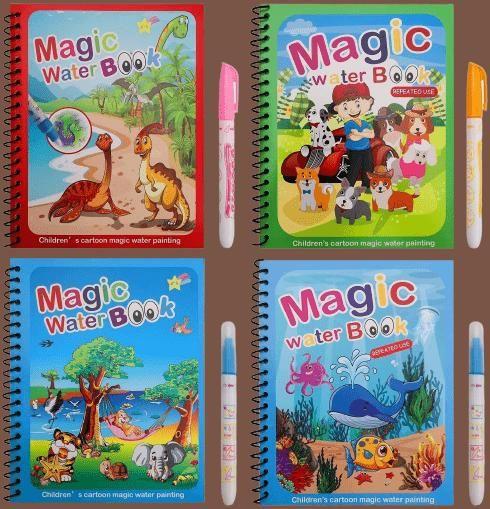 OS Reusable Magic Water Quick Dry Book Water Coloring Book Doodle with Magic Pen Painting Board for Children Education Drawing Pad (Multi Color, 4 Books) PRODUCT CODE (OS0001162)