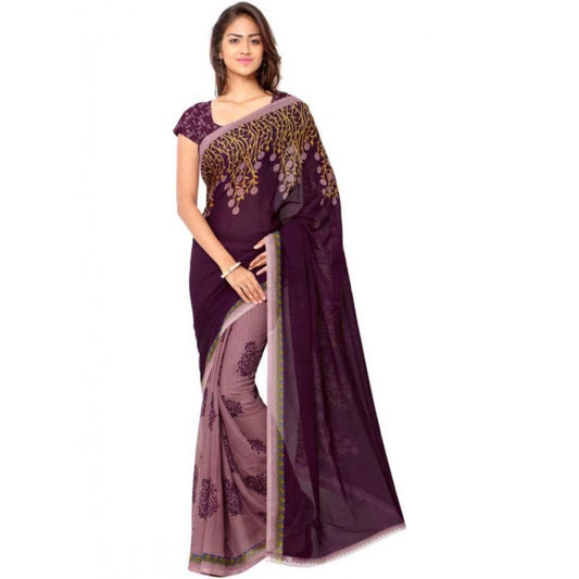 Printed Faux Georgette Wine Color Saree