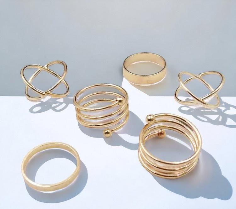 Golden Knuckle Ring Set, Trendy Korean Style Ring Set (6 Pcs) PRODUCT CODE (OS0006779)