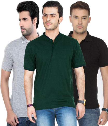 OS Cotton Blend Polo Neck Solid T-Shirt (Pack of 3) PRODUCT CODE (OS0005549)