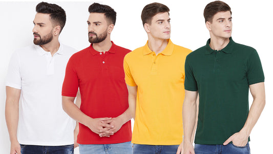 OS Cotton Blend Solid Half Sleeves Mens Polo Neck T-Shirt (Pack of 4) PRODUCT CODE (OS0005504)