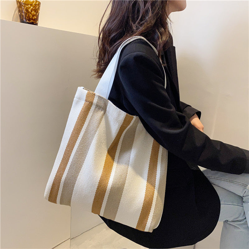 Fashion Simple Retro Striped Canvas Shoulder Bag