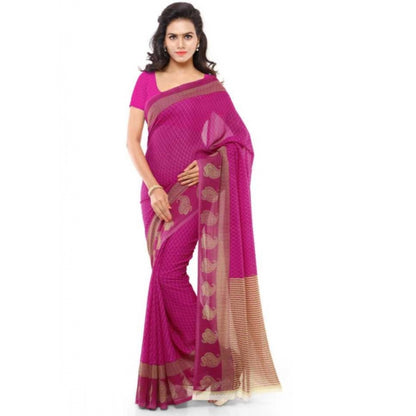 Printed Faux Georgette Pink Color Saree