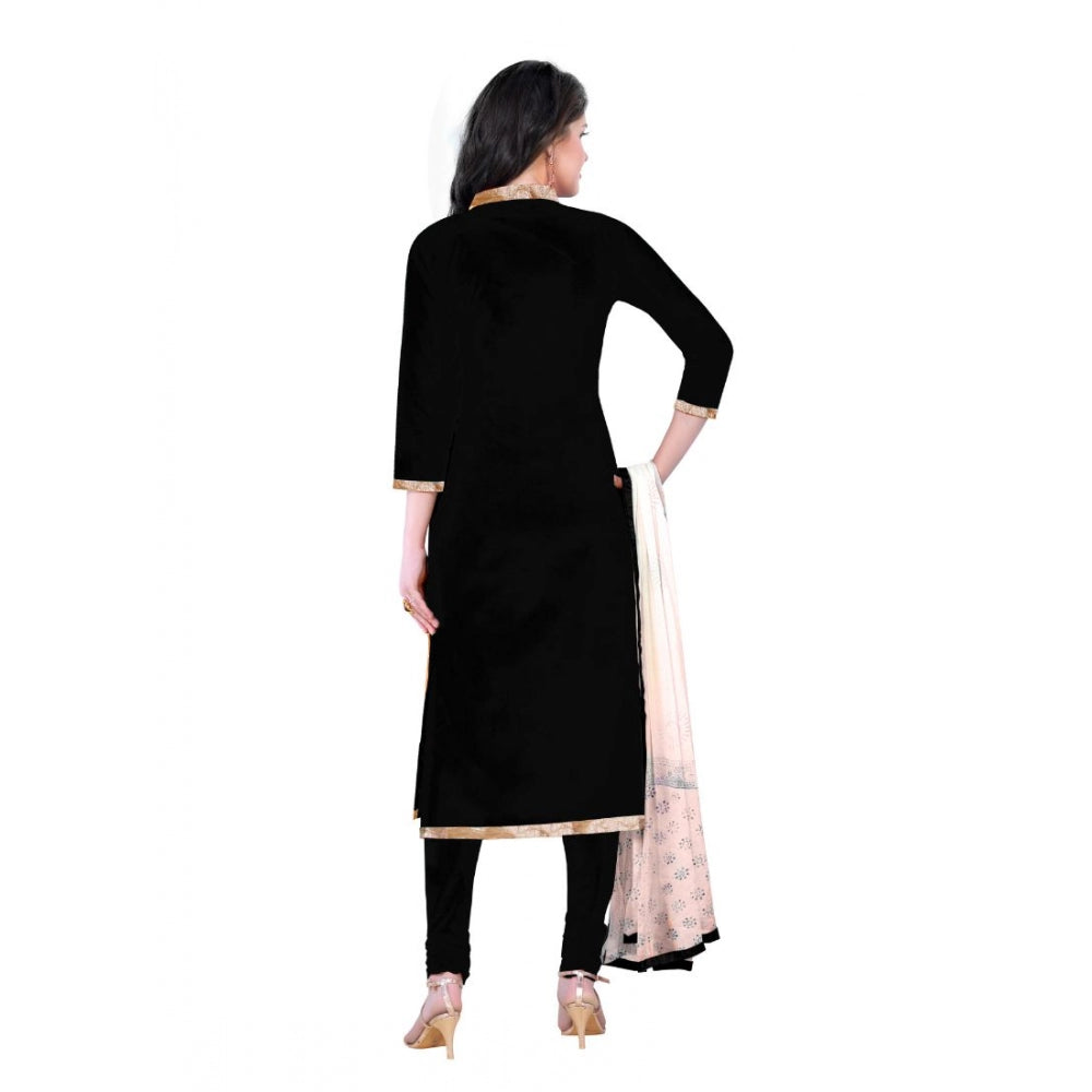 Generic Women's Cotton Unstitched Salwar-Suit Material With Dupatta (Black, 2-2.5mtrs)