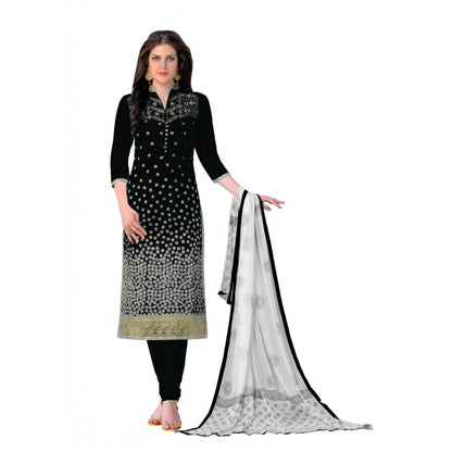 Generic Women's Cotton Unstitched Salwar-Suit Material With Dupatta (Black, 2-2.5mtrs)