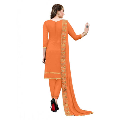 Generic Women's Chanderi Cotton Unstitched Salwar-Suit Material With Dupatta (Oranage, 2-2.5mtrs)