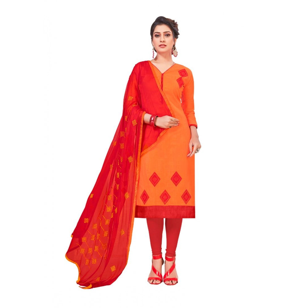 Generic Women's Slub Cotton Unstitched Salwar-Suit Material With Dupatta (Oranage, 2-2.5mtrs)