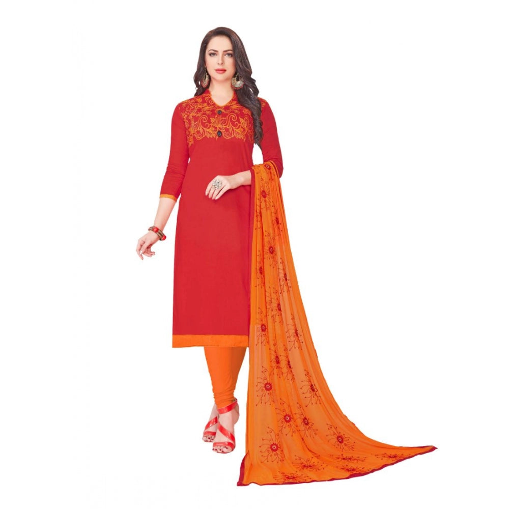 Generic Women's Glaze Cotton Unstitched Salwar-Suit Material With Dupatta (Red, 2-2.5mtrs)