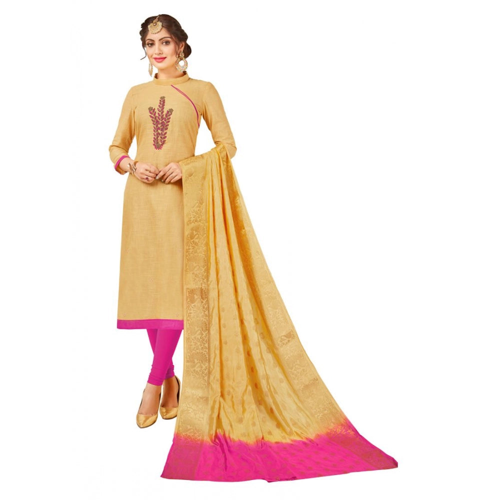 Generic Women's South Slub Cotton Unstitched Salwar-Suit Material With Dupatta (Sandel, 2-2.5mtrs)