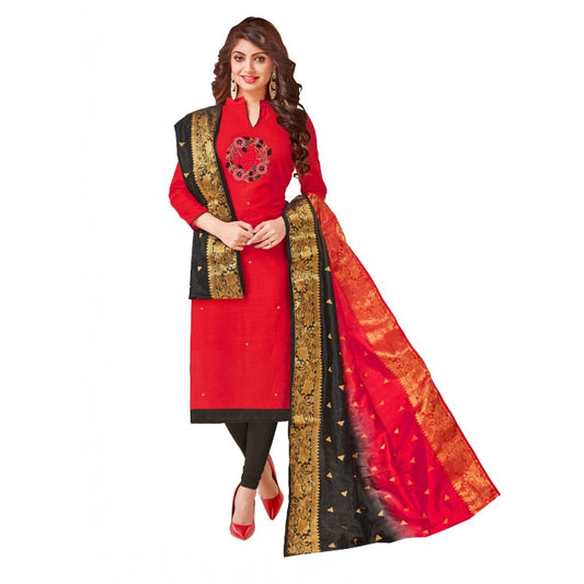 Generic Women's South Slub Cotton Unstitched Salwar-Suit Material With Dupatta (Red, 2-2.5mtrs)