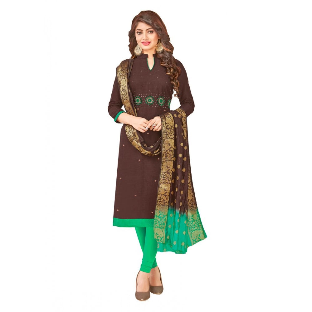 Generic Women's South Slub Cotton Unstitched Salwar-Suit Material With Dupatta (Brown, 2-2.5mtrs)