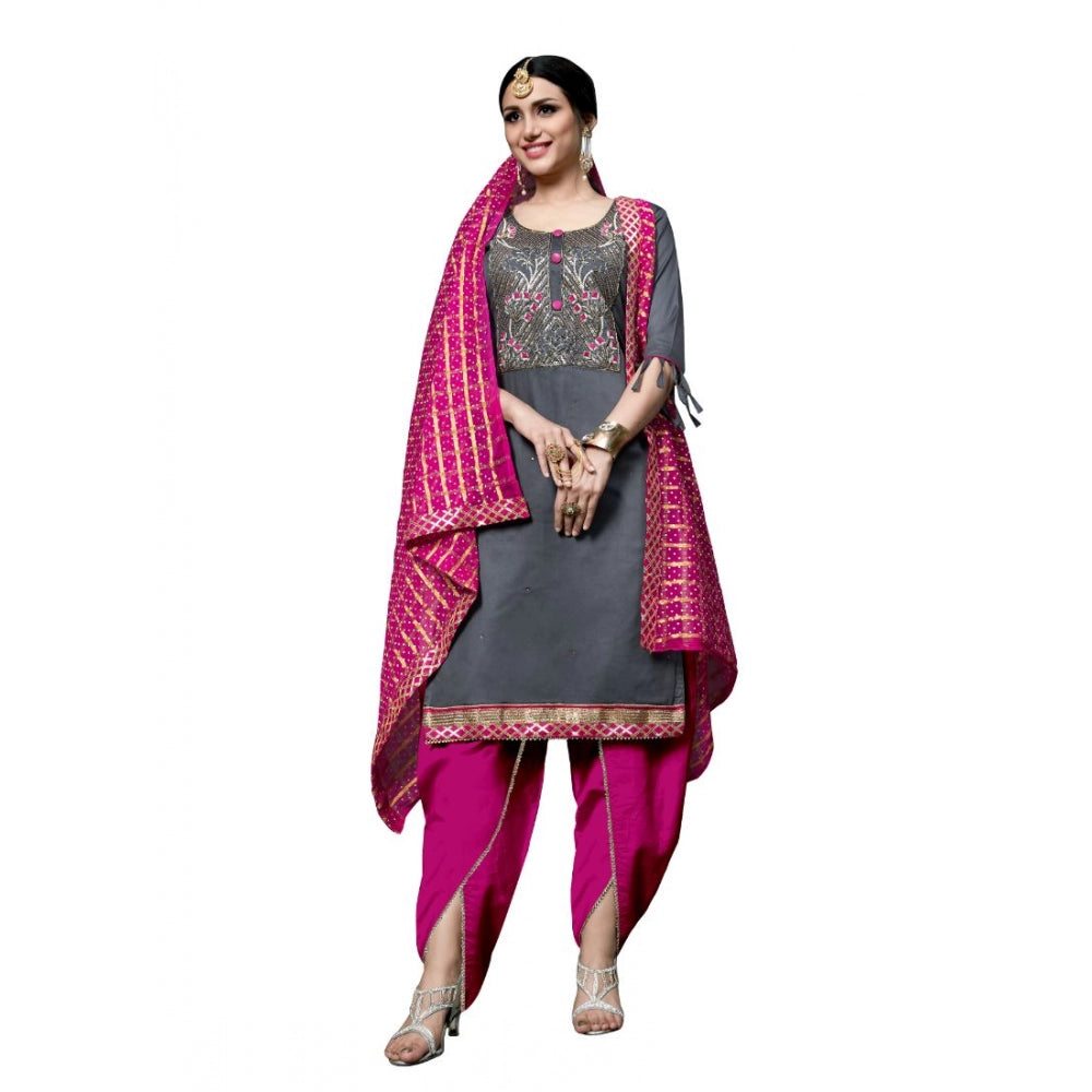 Generic Women's Cotton Unstitched Salwar-Suit Material With Dupatta (Grey, 2-2.5mtrs)