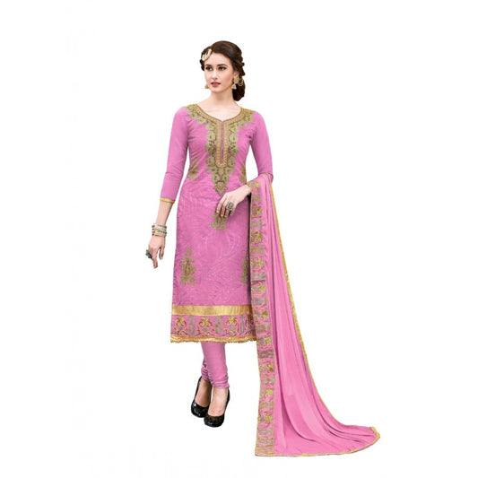 Generic Women's Chanderi Cotton Unstitched Salwar-Suit Material With Dupatta (Pink, 2-2.5mtrs)