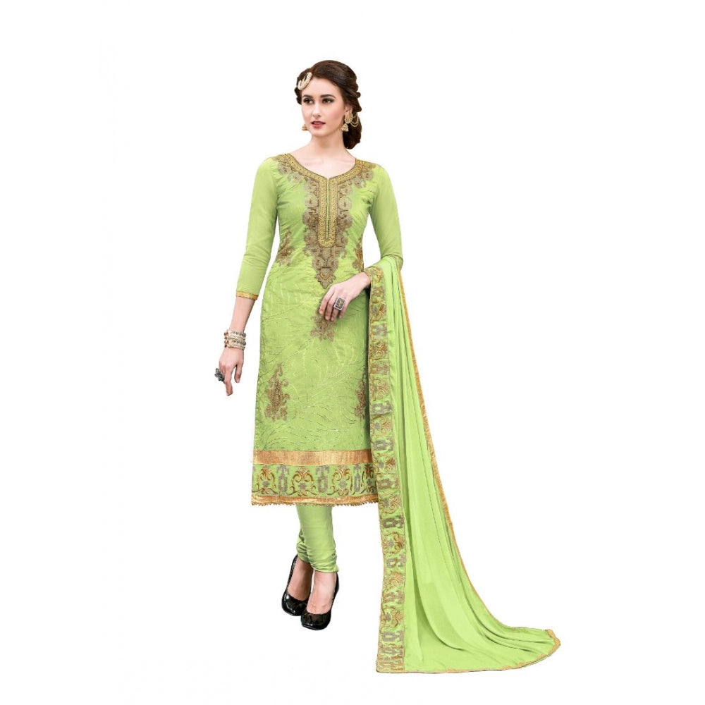 Generic Women's Chanderi Cotton Unstitched Salwar-Suit Material With Dupatta (Green, 2-2.5mtrs)