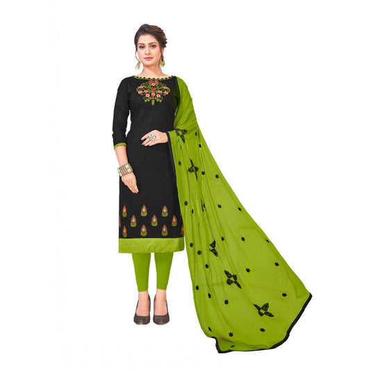 Generic Women's Slub Cotton Unstitched Salwar-Suit Material With Dupatta (Black, 2-2.5mtrs)