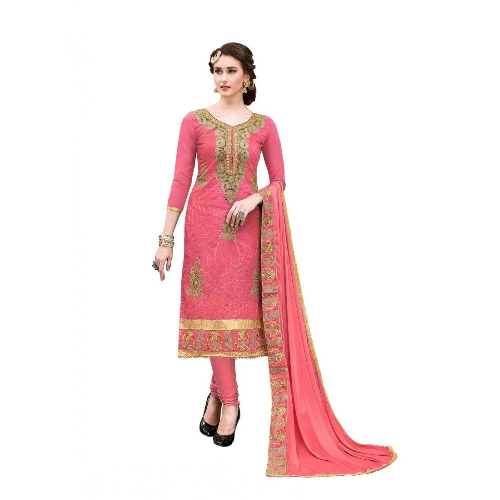 Generic Women's Chanderi Cotton Unstitched Salwar-Suit Material With Dupatta (Pige , 2-2.5mtrs)