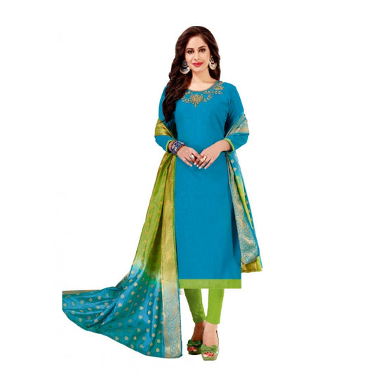 Generic Women's Slub Cotton Unstitched Salwar-Suit Material With Dupatta (Blue, 2-2.5mtrs)