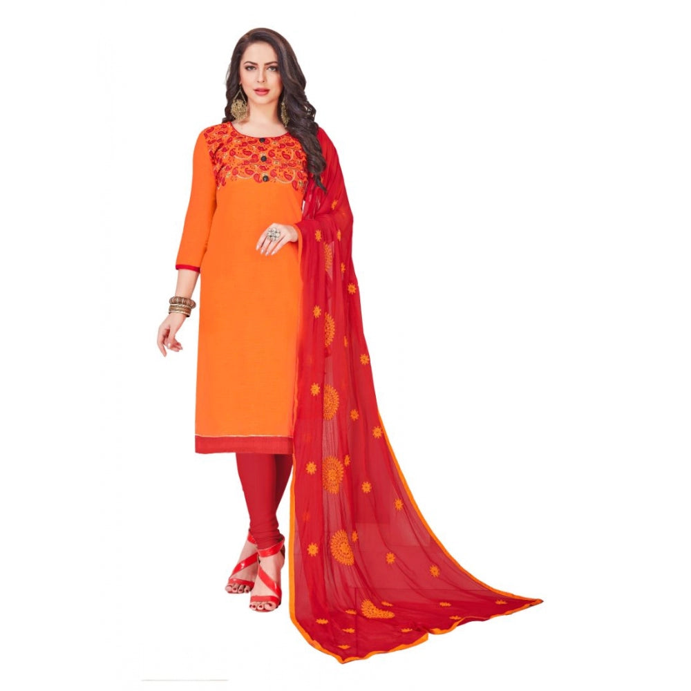 Generic Women's Slub Cotton Unstitched Salwar-Suit Material With Dupatta (Oranage, 2-2.5mtrs)