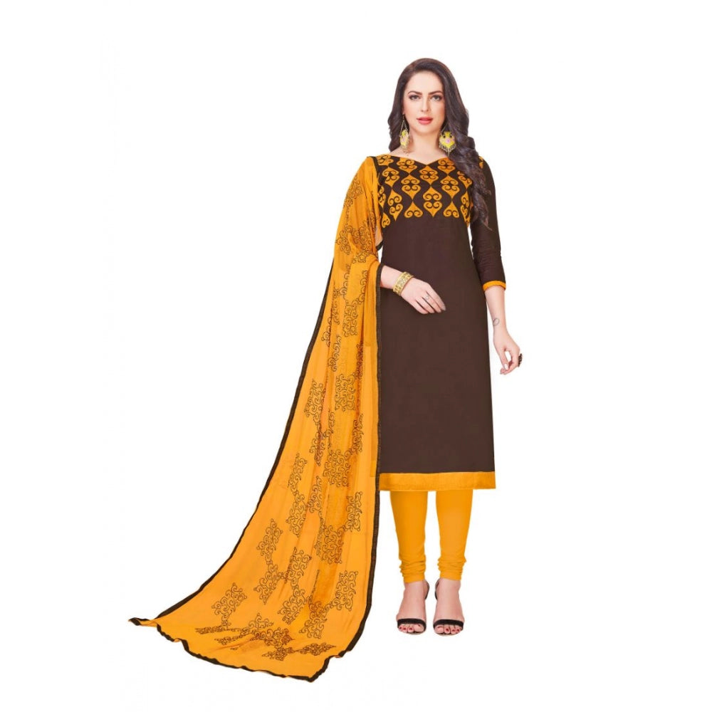 Generic Women's Glaze Cotton Unstitched Salwar-Suit Material With Dupatta (Coffee, 2-2.5mtrs)