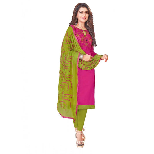 Generic Women's Glaze Cotton Unstitched Salwar-Suit Material With Dupatta (Magenta, 2-2.5mtrs)