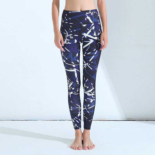 Mesh Stitching Printed Sports Trousers For Fitness