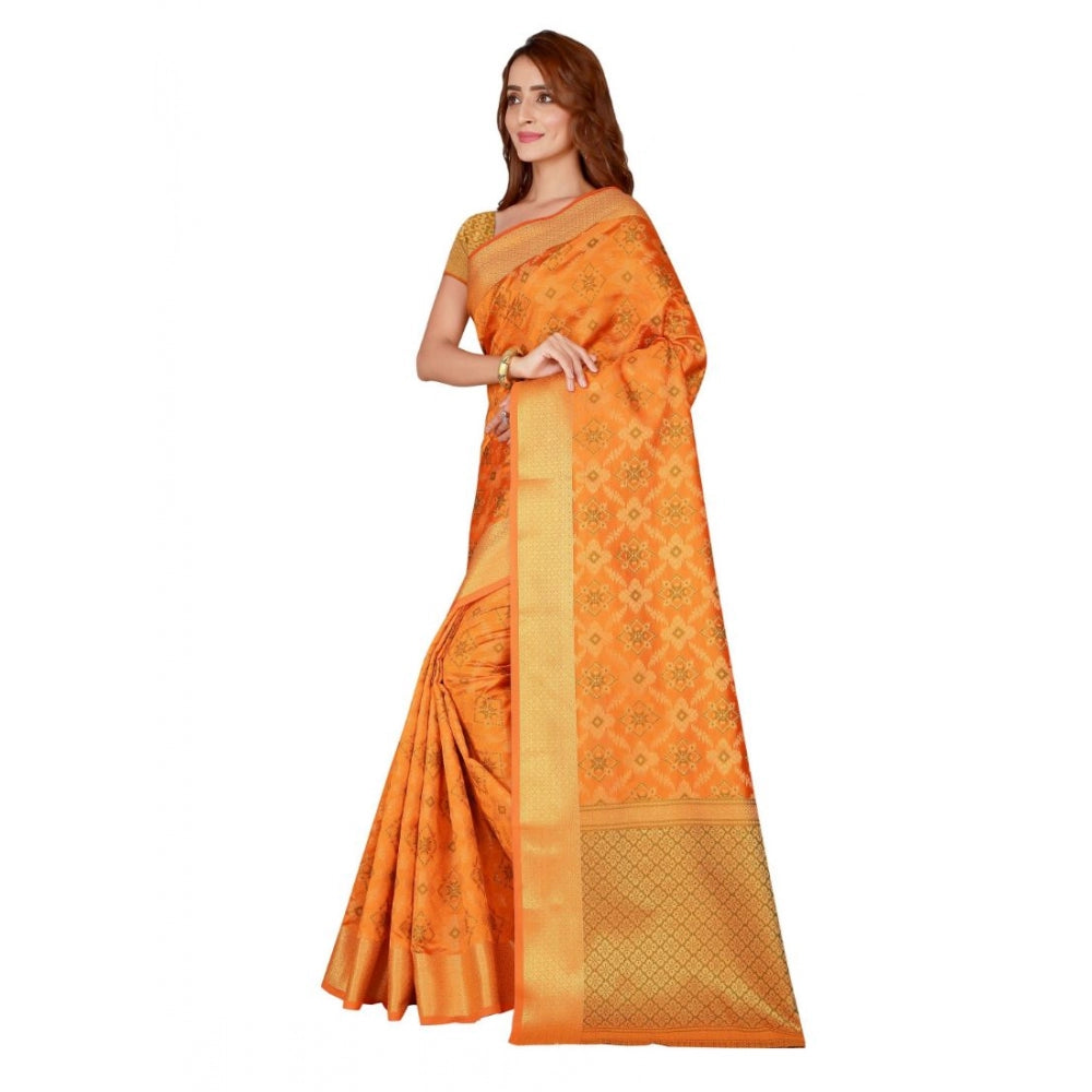 Generic Women's Kanjivaram Silk Saree with Blouse (Yellow, 5-6 Mtrs)